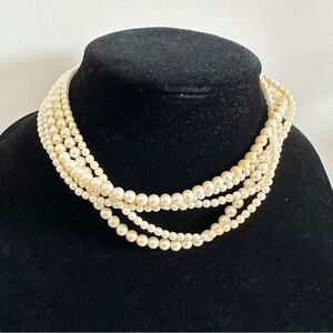 Vintage Signed Trifari Faux Pearl Necklace